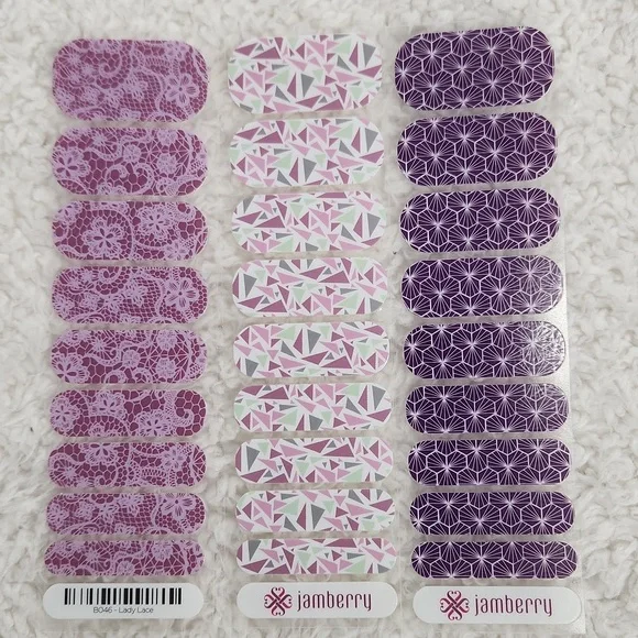 Bundle of 5 Jamberry Half Sheet Nail Wraps Purple Gray White - Picture 2 of 3